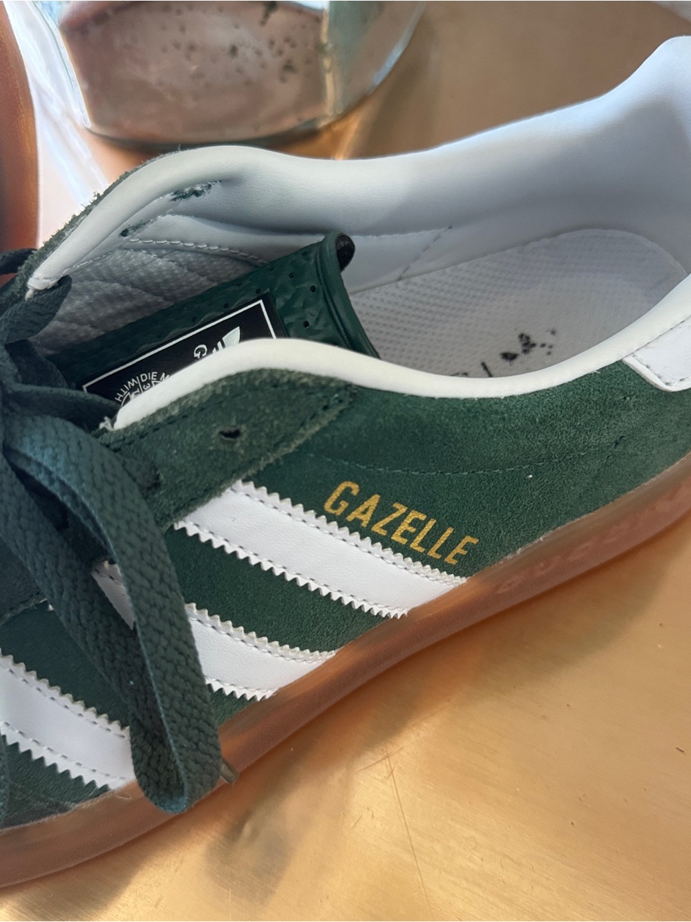 Gucci Adidas Gazelle Suede Sneakers in Forest Green & White - Picture 5 of 11
